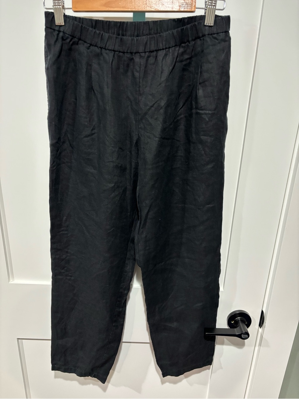 Eileen Fisher 100% Organic Linen Pull On Pants Black Petite Medium